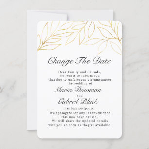 Gold Foliage Wedding Postponement Change Save The  Date