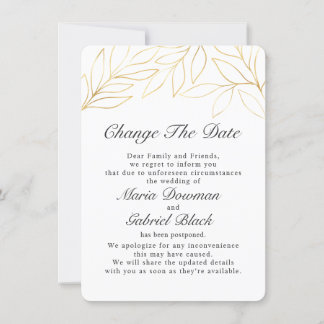 Gold Foliage Wedding Postponement Change Save The Date