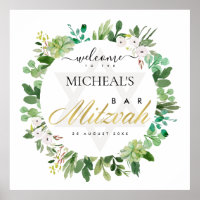 GOLD FOLIAGE WREATH STAR BAR BAT MITZVAH WELCOME