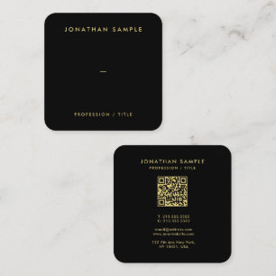 Gold Font QR Code Elegant Black Luxe Premium Silk Square Business Card