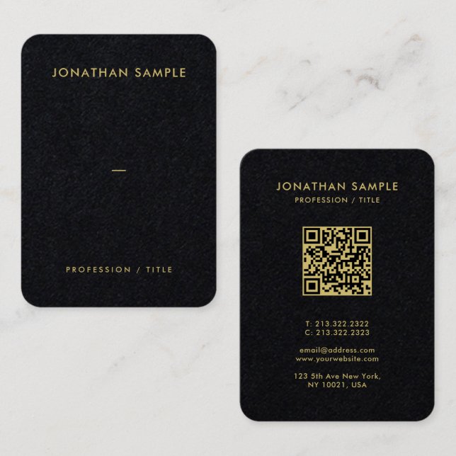 Gold Font QR Code Premium Black Mighty Luxurious Business Card (Front/Back)