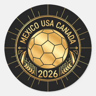 Gold Football Emblem 2026 | Mexico USA Canada Classic Round Sticker