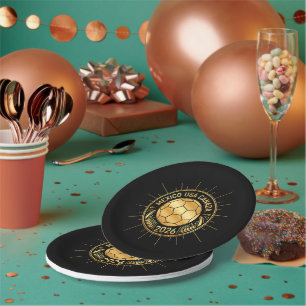Gold Football Emblem 2026   Mexico USA Canada Paper Plate