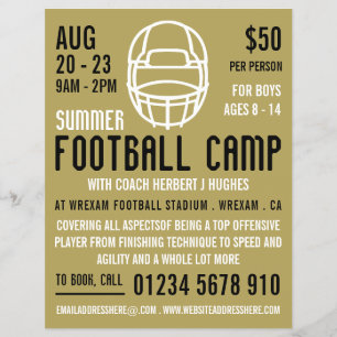 Gold Football Helmet, Football Camp Advertising Flyer