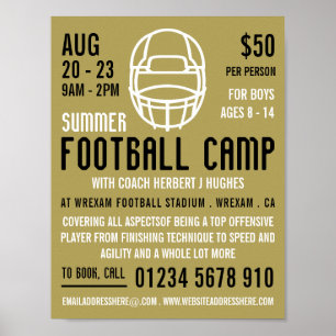 Gold Football Helmet, Football Camp Advertising Poster