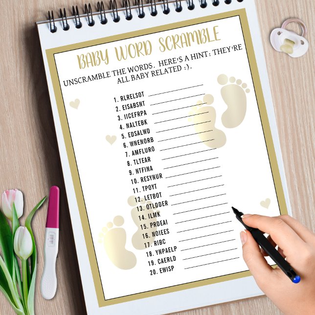 Gold Footprint Word Scramble Baby Shower Game (Gold Footprint Word Scramble Baby Shower Game)