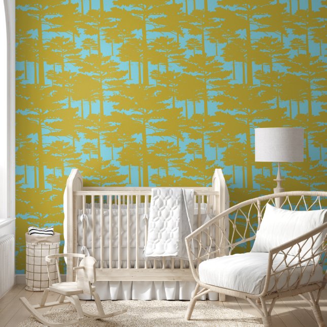 Gold Forest Abstract Blue Wallpaper (Kids)