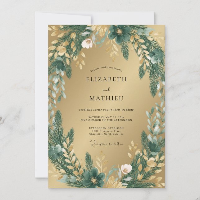 Gold Forest Botanical Wedding Invitation (Front)
