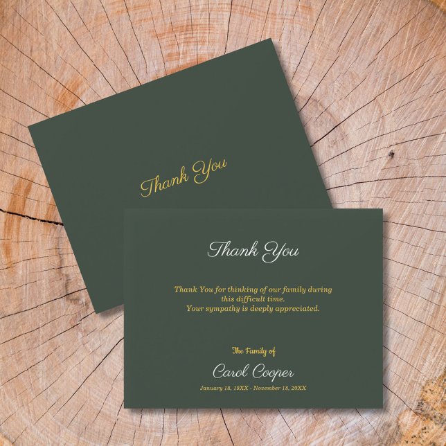 Gold & Forest Green Funeral Thank You Note Card (Gold & Forest Green Funeral Thank You Note Card)