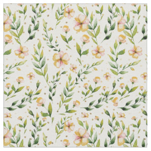 Gold forest green mustard yellow floral polka dots fabric