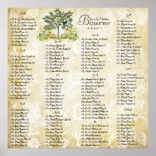Gold Forest Tree Blue Love Bird Seating Chart