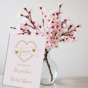 Gold Forever Hearts Bridal Shower Pedestal Sign