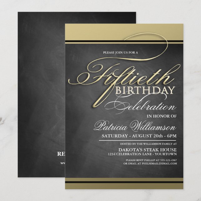 Gold Formal 50th Birthday Invitations (Front/Back)