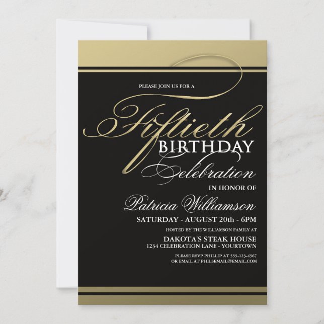 Gold Formal 50th Birthday Invitations (Front)