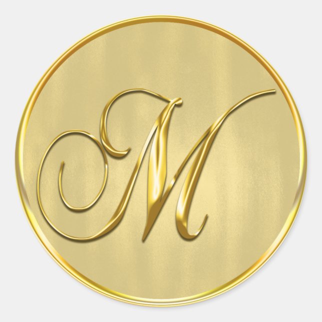 Gold Formal Wedding Monogram M Seal Invitation (Front)