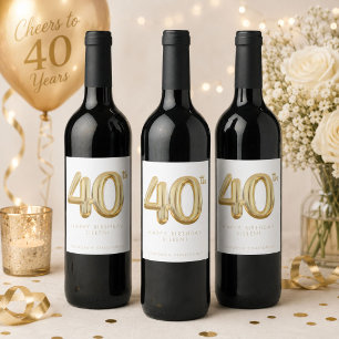 Gold Forty 40th Birthday Balloon Party Wine Label