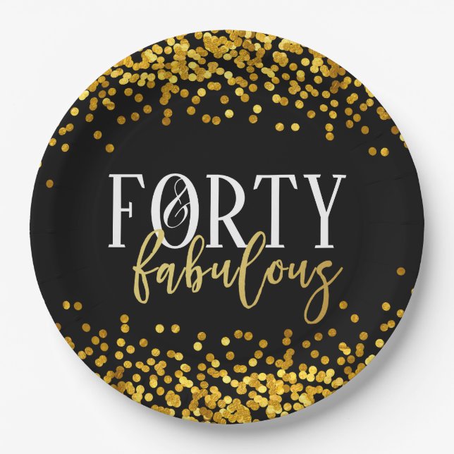 Gold Forty and Fabulous Birthday Party Plates (Front)