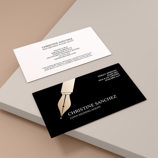GOLD FOUNTAIN PEN PUBLIC NOTARY SINGNING AGENT BUSINESS CARD (Creator Uploaded)