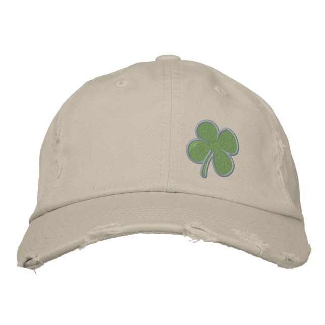 Gold Four Leaf Clover St. Patricks Embroidered Hat (Front)