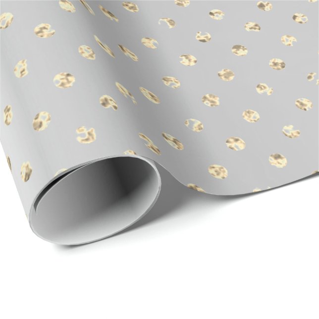 Gold Foxier Confetti Small Polka Dots Silver Grey Wrapping Paper (Roll Corner)