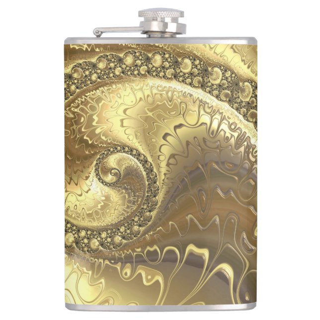 Gold Fractal Art Hip Flask (Front)