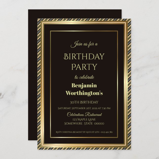 Gold Frame 30th Birthday Party Invitation (Front/Back)