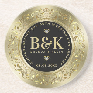 Gold Frame 50th Wedding Anniversary Coaster