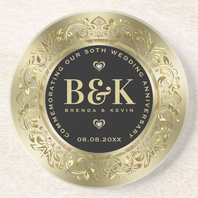Gold Frame 50th Wedding Anniversary Coaster (Front)