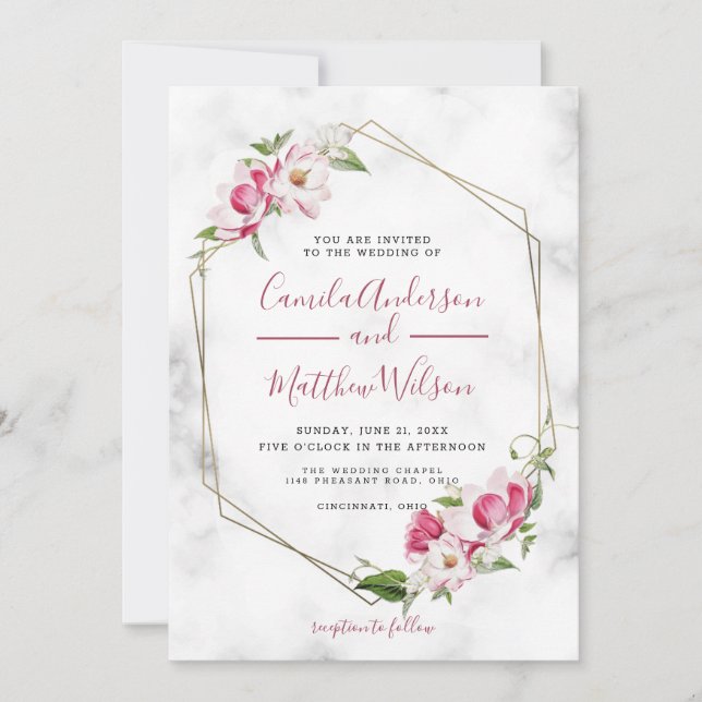Gold Frame And Flowers Wedding Invitation (Front)