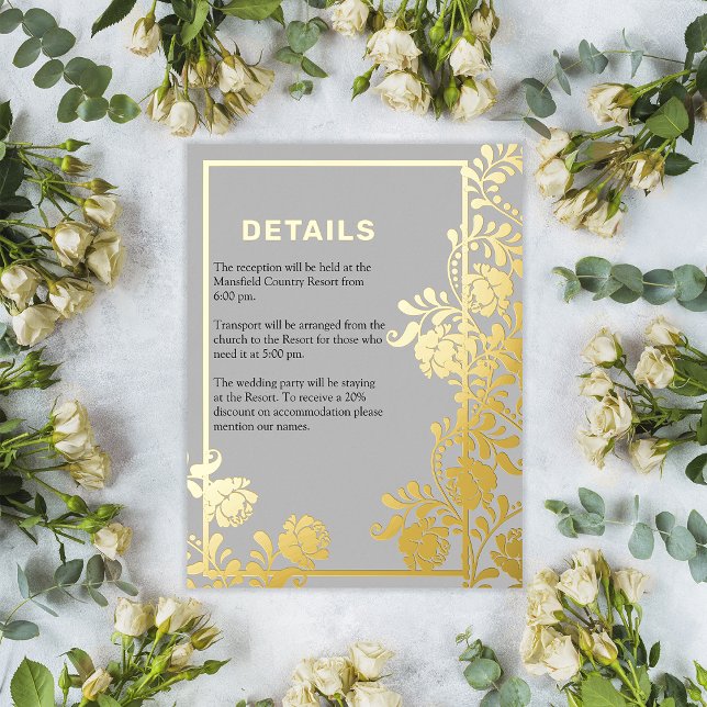Gold Frame and Gilded Beauty Wedding Details Foil Invitation Postcard (Creator Uploaded)