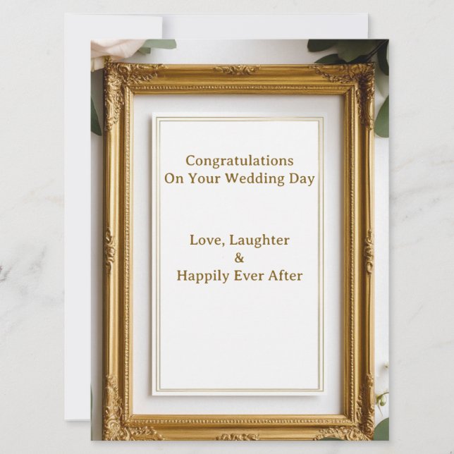 Gold Frame And Roses Wedding Wishes Card 🌹 (Front)
