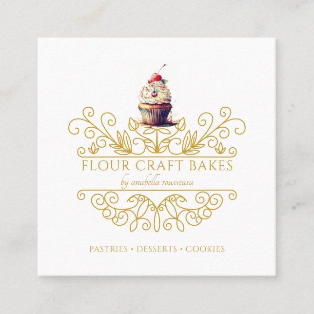 Gold Frame Bakery Baker's Logo Business Card (Front)