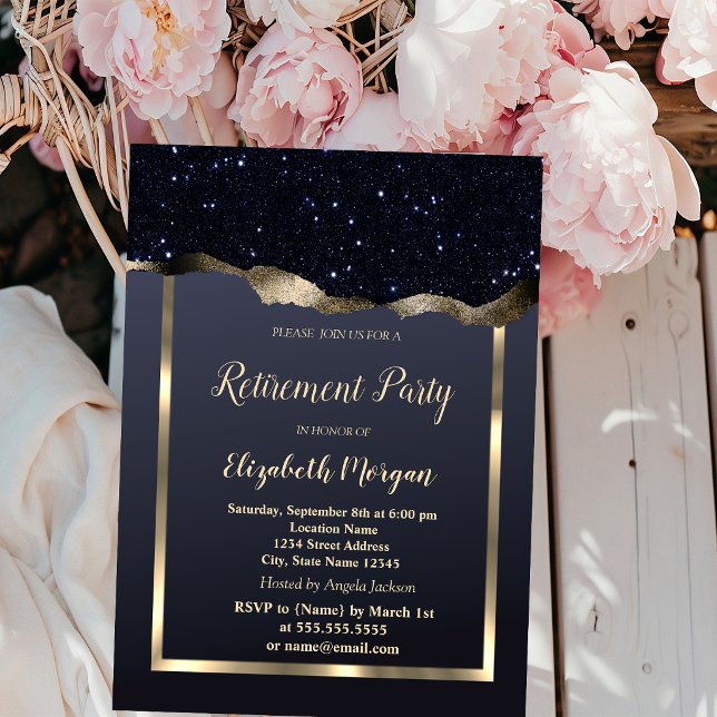  Gold Frame,Black Glitter Retirement  Invitation (Creator Uploaded)