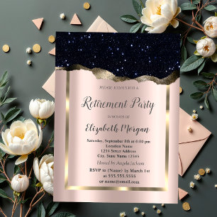  Gold Frame,Black Glitter Rose Gold Retirement Invitation
