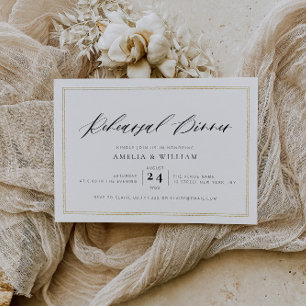 gold frame black lettering rehearsal dinner invitation