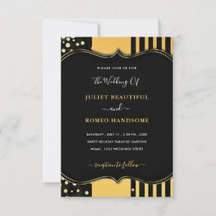 Gold Frame Black Modern Wedding Invitation Card