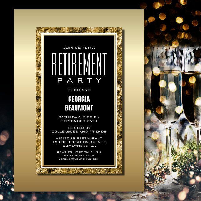 Gold Frame Black Retirement Party Invitation (Creator Uploaded)