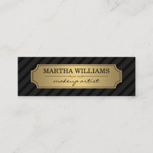 Gold Frame Black Stripes on Black Mini Business Card