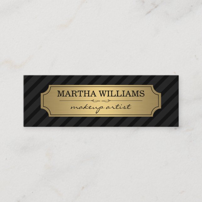 Gold Frame Black Stripes on Black Mini Business Card (Front)