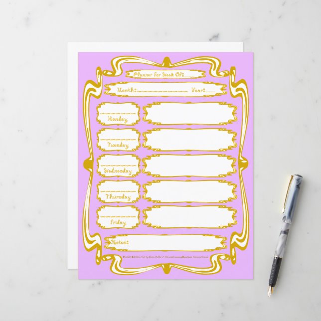 Gold Frame Border Fabric Font Weekday Planner (Front/Back In Situ)