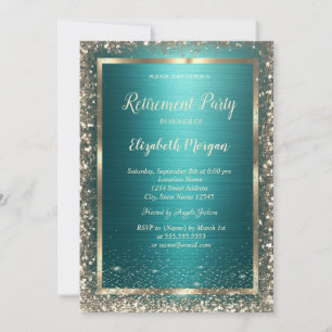 Gold Frame Border Green Metallic Retirement Invitation