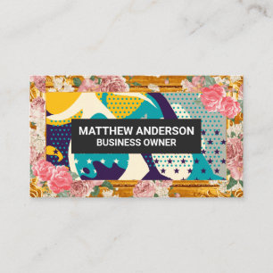 Gold Frame Border Modern Art Flowers Business Card