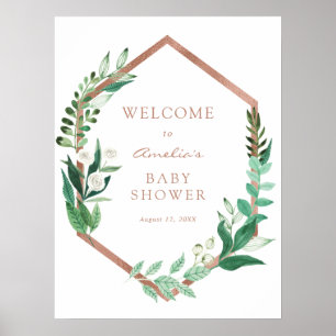 Gold Frame Eucalyptus Baby Shower Welcome Sign
