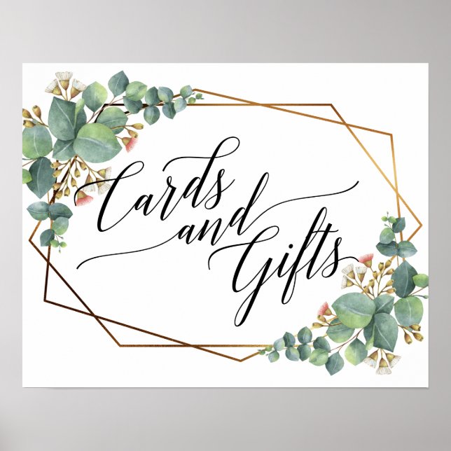 Gold Frame Eucalyptus Wedding Cards and Gifts sign (Front)