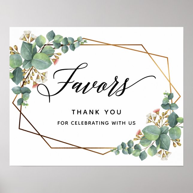 Gold Frame Eucalyptus Wedding Favor sign (Front)