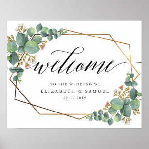 Gold Frame Eucalyptus Welcome to the wedding sign