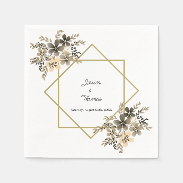 Gold Frame Fall Colours Floral Wedding Reception  Napkin (Front)