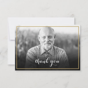 Gold Frame Funeral Photo Black and White Thank You Card