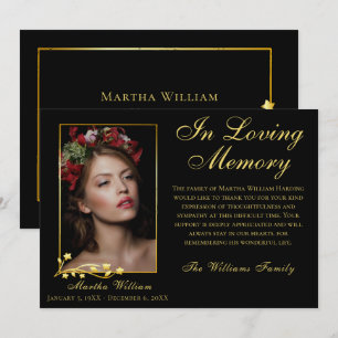 Gold Frame Funeral Photo Elegant Script Thank You  Card