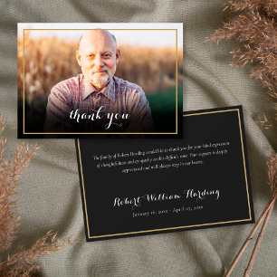 Gold Frame Funeral Photo Elegant Script  Thank You Card